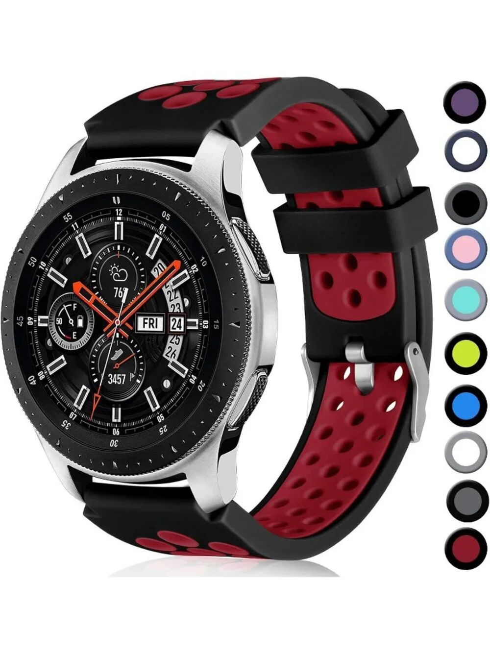 Unisex Black Red Analog Compatible Frontier Soft Silicone Samsung Galaxy Watch